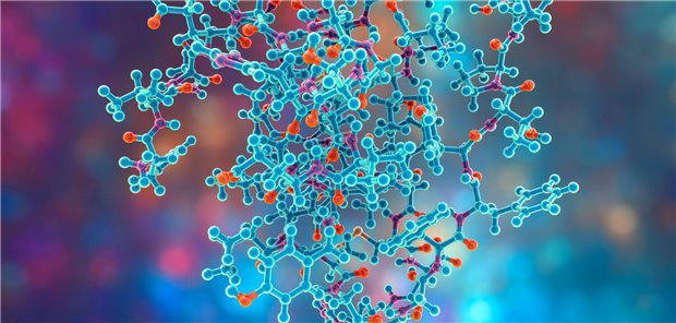 Dreidimensionale Darstellung des humanen Insulin - einem lebenswichtigen Proteohormon.