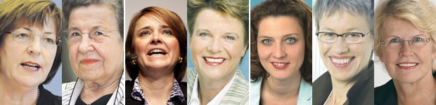 Gesundheitspolitik: Frauen im Haifischbecken Ministerinnen Schmidt und Lehr, Staatssekretärinnen Widmann-Mauz und Flach, Gesundheitspolitikerinnen Reimann, Bender und Bunge.
