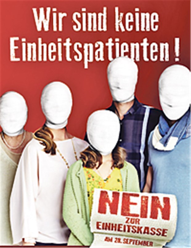 Einheitsversicherung, oder nicht? Mit Plakaten beziehen Verbände Stellung zur Abstimmung.