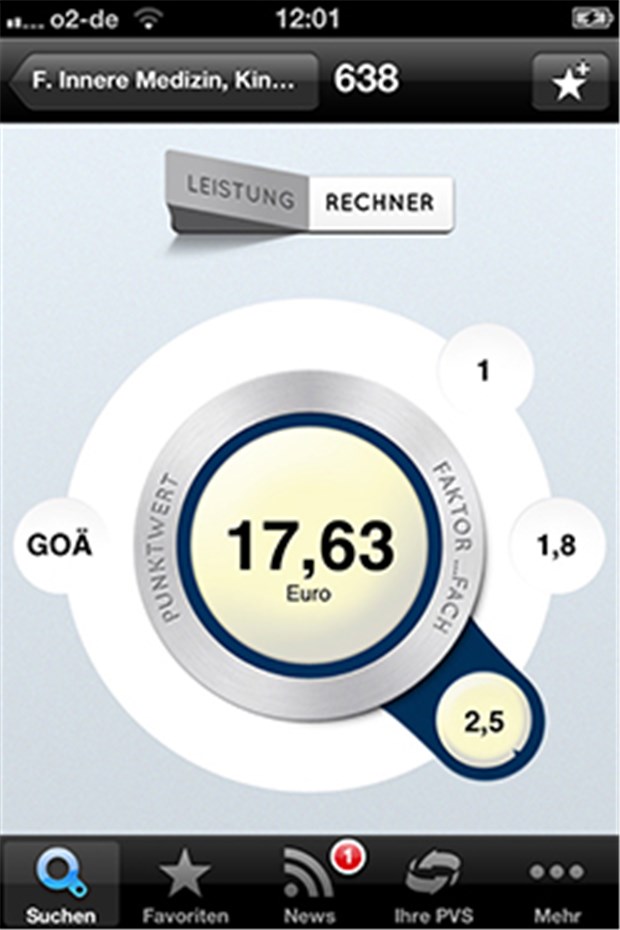 GOÄ kommt auf das iPhone Mit einem Rädchen Euros ausrechnen.