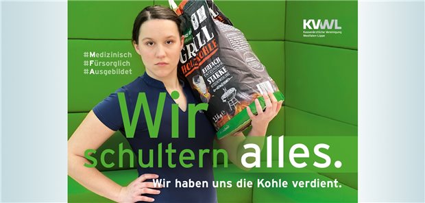 Mit plakativen Motiven setzt sich die KV Westfalen-Lippe für einen Coronabonus für die Praxismitarbeiter ein.