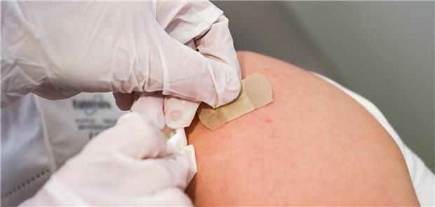 Nachsorge an der Einstichstelle: Ab sofort kann auch gegen die neuesten Virusvarianten von SARS-CoV-2 geimpft werden.