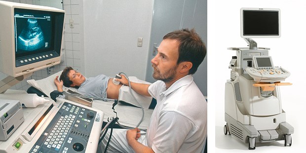 "Schneegestöber" beim Ultraschall war gestern Neue Geräte (r.) erleichtern Ärzten beim Sono im Vergleich zu alten Modellen (l.) die Orientierung.