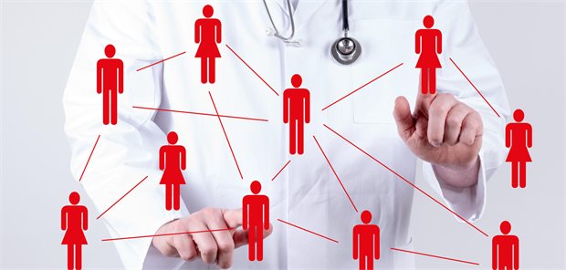Arzt mit virtuellen Patienten als Netzwerk