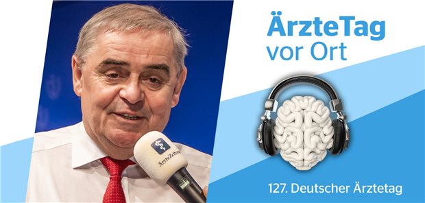 Um wie viel Kilogramm Bürokratie müssten Ärzte entlastet werden, Herr Müller? Peter Müller, Verfassungsrichter und Ex-Ministerpräsident im Saarland, im Podcast „ÄrzteTag vor Ort“.