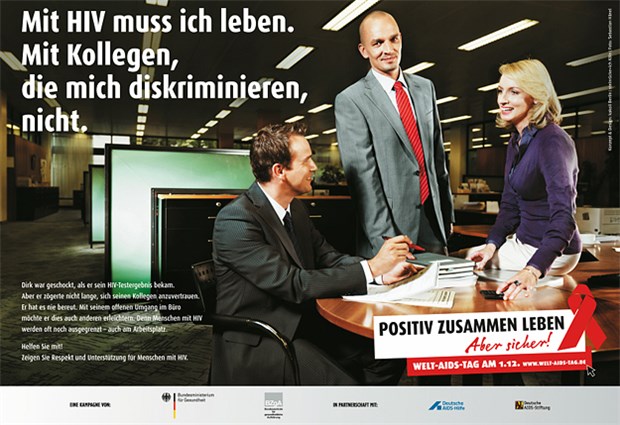 Kampagne zum Welt-Aids-Tag rückt Solidarität in den Fokus Poster "HIV und Arbeitswelt" zum Welt-Aids-Tag 2010.