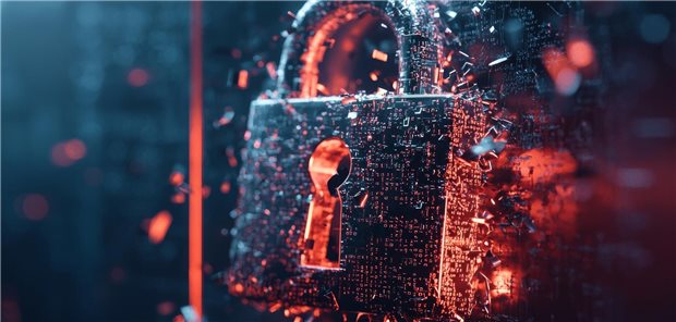 Ein Schloss in der digitalen Welt löst sich auf.