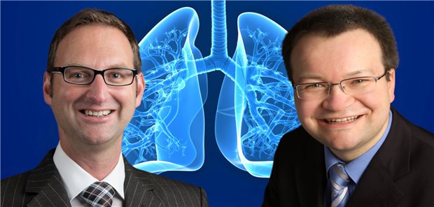 COPD-Verschlechterung? Der Patient im Fokus! Prof. Dr. Timm Greulich (links), niedergelassener Pneumologe und Schlafmediziner in Marburg, sowie Oberarzt am Universitätsklinikum Marburg, und Prof. Dr. Marek Lommatzsch (rechts), leitender Oberarzt der Abteilung Pneumologie und Allergologie am Zentrum für Innere Medizin der Universitätsmedizin Rostock. Beide sind Mitglied der Initiative „COPD Verschlechterung? Nicht warten, handeln!“, initialisiert von der Berlin-Chemie AG.