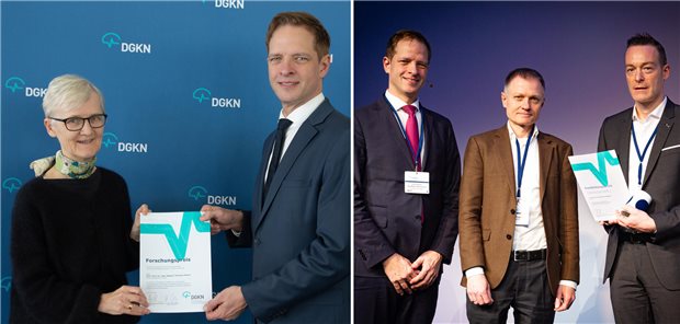 Forschungspreis der Neurophysiologen für Forschung am Kleinhirn Professorin Dagmar Timmann-Braun (ganz links) erhält den Großen Forschungspreis der DGKN. Professor Oliver Pogarell (2. von rechts) bekommt den Fortbildungspreis der Fortbildungsakademie verliehen.