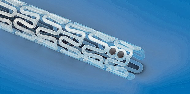 Resorbierbarer Stent von Abbott Vascular. Nach rund zwei Jahren soll davon im Körper so gut wie nichts mehr übrig sein