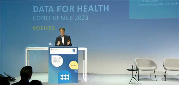 „Riesige Datenkörper“: Bundesgesundheitsminister Karl Lauterbach (SPD) bei der Eröffnung der Data for Health Conference am Dienstag in Berlin.