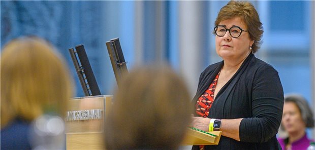 Sachsen-Anhalts Gesundheitsministerin Petra Grimm-Benne (SPD) während einer Debatte des Landtags unter anderem zum Infektionsschutzgesetz.