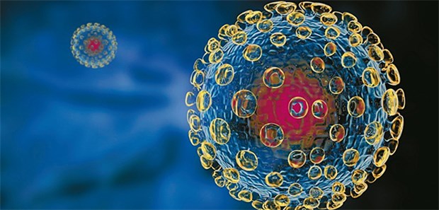 Schematische Darstellung eines Influenza-Virus.