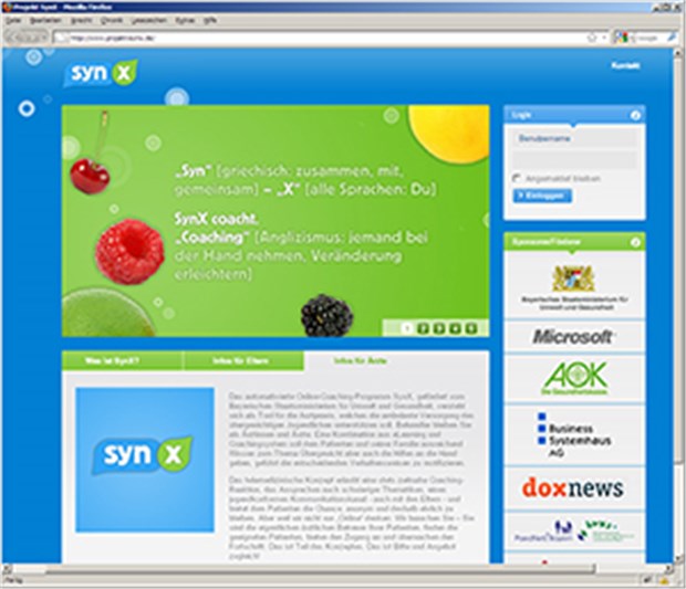 Neues Internetportal gegen Fettsucht in der Jugend Screenshot des Internetportals Synx.