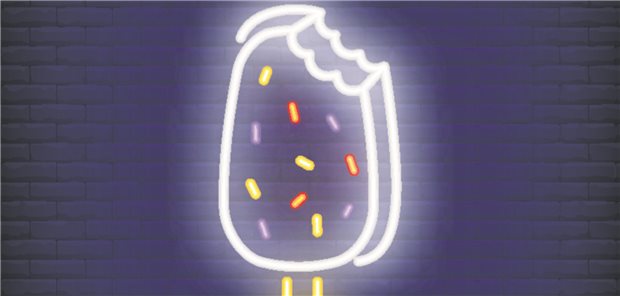 Neonschild mit Eis am Stiehl