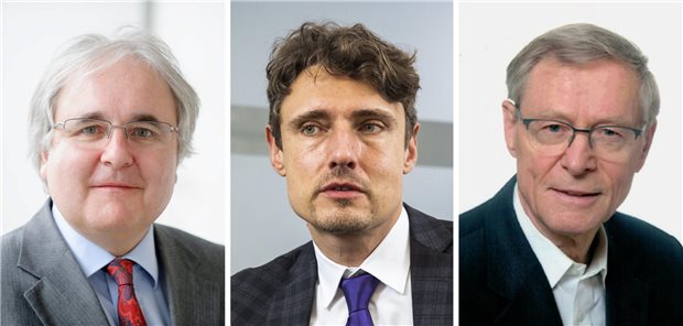 Setzen unterschiedliche Akzente in ihren Bewertungen zur Finanzierung des Transformationsfonds: Professor Jürgen Wasem, Professor Jonas Schreyögg, Professor Günter Neubauer (v.l.).