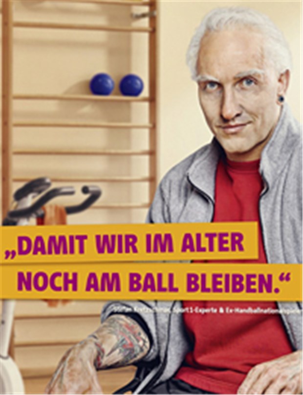 Promis trommeln für Pflegeberufe Sieht ganz schön alt aus: Der frühere Weltklasse-Handballer Stefan Kretzschmar (41) gehört zu den Gesichtern der Werbekampagne.