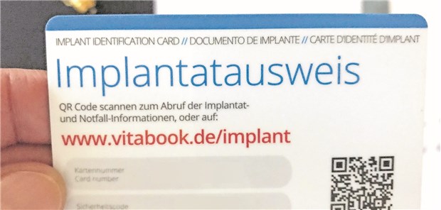 Patient soll Herr seiner Daten bleiben So sieht der elektronische Implantatausweis von vitabook.de aus.