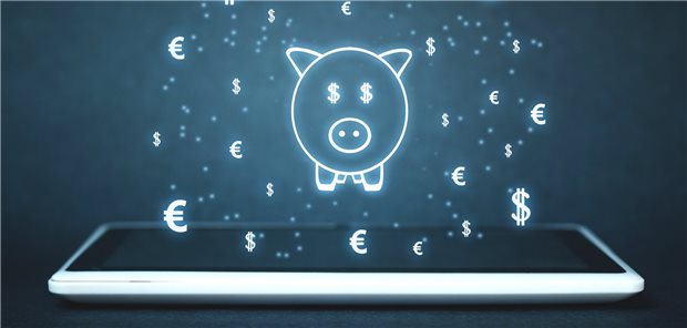 Wie junge Ärzte ihre Finanzen digital managen Sparschwein schwebt über Smartphone: 80 Prozent der Millennials bevorzugen laut Studie digitales Banking.
