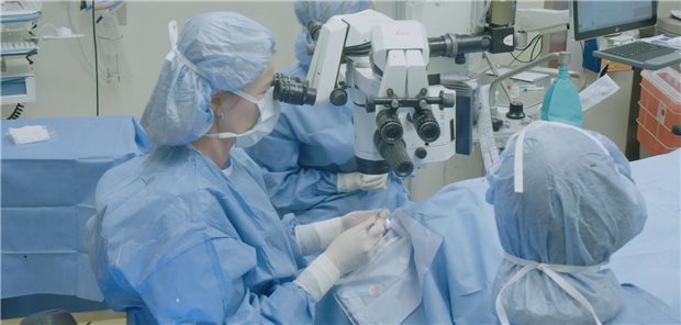 Studienautorin Dr. Ula Jurkunas transplantiert das erste CALEC-Transplantat in den USA.