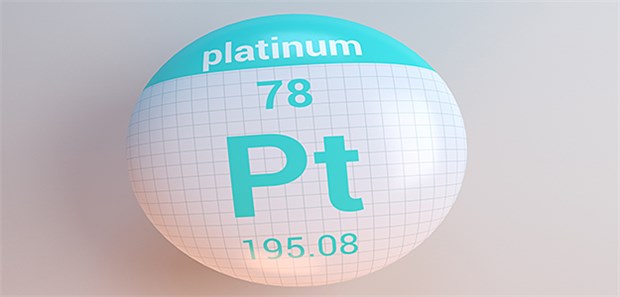Mit Platin-Nanopartikel gegen Leberkrebs Symbolische Illustration des Platinum-Eintrags im Periodensystem der Elemente: Die nicht-oxidierte Form von Platinum ist weniger toxisch als die oxidierte.