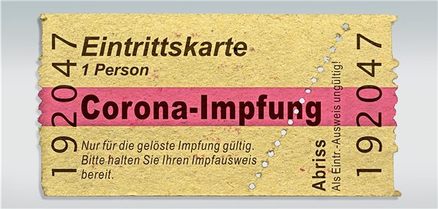 Symbolisches altes Ticket für eine Impfung gegen das Corona-Virus.