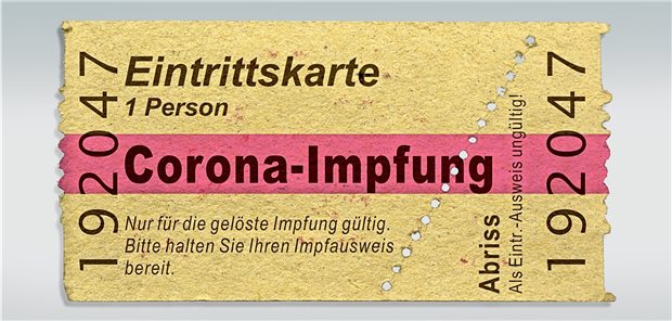 Symbolisches altes Ticket für eine Impfung gegen das Corona-Virus.