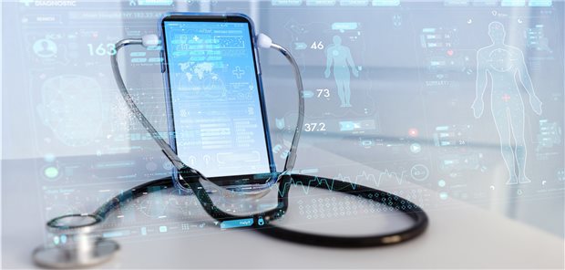 Smartphone mit Stethoskop.