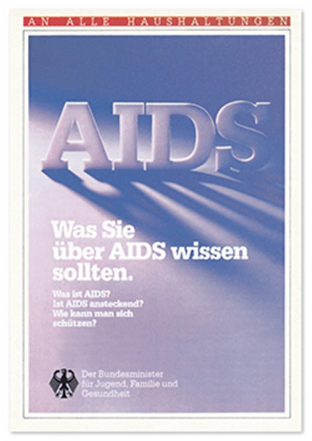 Aufklärung triumphiert über Restriktion Titel der BZgA-Schrift zu Aids, im November 1985 millionenfach in Deutschland verschickt.