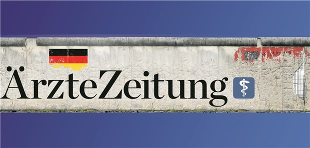 Wie Ärzte die Wendezeit erlebt haben Überreste der Berliner Mauer in der Niederkirchnerstraße mit Logo der „Ärzte Zeitung“.