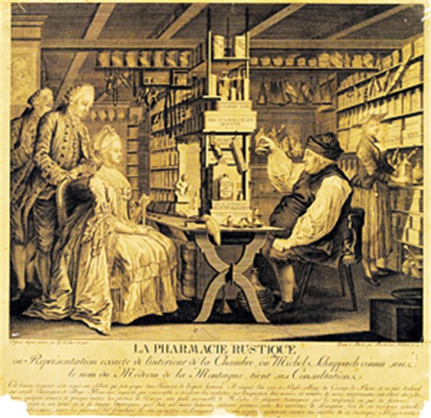 Urinschau als Königsweg der Diagnostik Urinschau als Diagnostik-Verfahren: Dieses Bild von 1775 zeigt Konsultationen beim Schweizer Wundarzt Michel Schüppach.