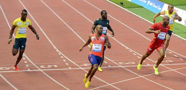 Wie lange wollen wir noch zuschauen? Usain Bolt, Tyson Gay und Asafa Powell (v.r.) beim Wettkampf. Powell und Gay gehören nun zu den gefallenen Helden.
