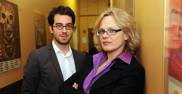 Die Klassensprecher der neuen Vegetarierbewegung Vegetarier und Autoren: Jonathan Safran Foers und Karen Duve bei ihrer gemeinsamen Lesung im Postbahnhof Berlin.