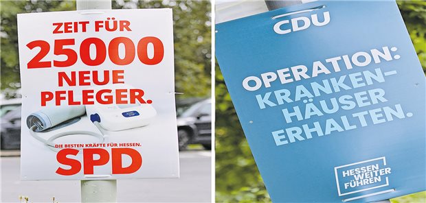 Viele Parteien plakatieren gesundheitspolitische Themen im hessischen Landtagswahlkampf.