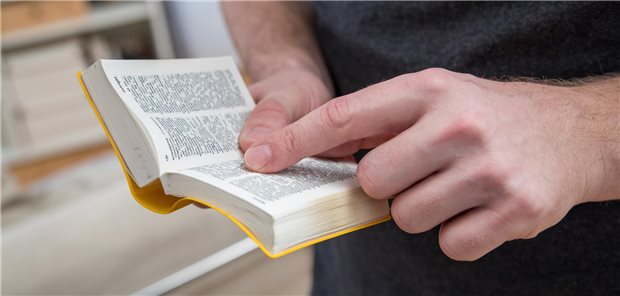 Mann liest in einem Wörterbuch