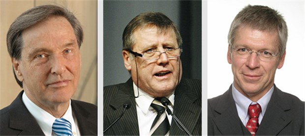 Sechs turbulente Jahre für die KV Bayerns Von links nach rechts: Sitzt seit sechs Jahren dem KV-Vorstand vor: Gastroenterologe Dr. Axel Munte. / Hat die Arbeit der KV oft massivst kritisiert: Hausärztechef Dr. Wolfgang Hoppenthaller. / Wird als künftiger KVB-Chef gehandelt: Der Pneumologe Dr. Andreas Hellmann.