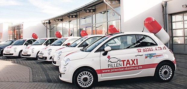 Das Pillentaxi geht auf Erfolgskurs Vor allem in Nordrhein-Westfalen sind die auffälligen Bringdienste bisher im Einsatz.