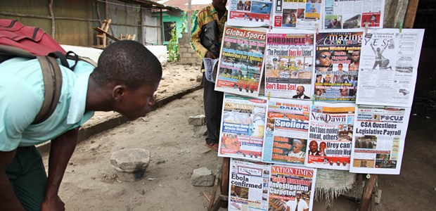 Entwarnung nach Ebola-Verdacht in Ghana Wachsamkeit auch in Liberia: In der Hauptstadt Monrovia berichten die Medien über die Ebolafälle.
