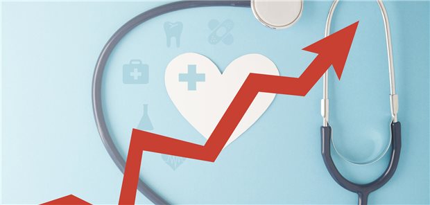 Ein roter Pfeil, der die Anzahl Krebserkrankungen repräsentiert, bewegt sich nach oben.