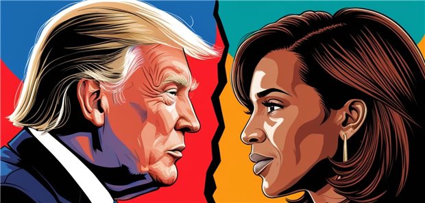Make America healthy again? Welche Gesundheitsthemen im US-Wahlkampf eine Rolle spielen  Donald Trump und Kamala Harris schauen sich an.