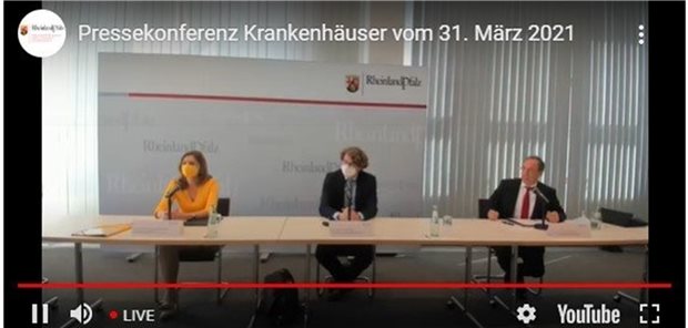 Alle Kliniken in Rheinland-Pfalz versorgen COVID-19-Patienten v.l. Sabine Bätzing-Lichtenthäler, Dr. Anselm Gitt, Dr. Norbert Pfeiffer zur Lage der Kliniken in Rheinland-Pfalz bei einer Pressekonferenz am Mittwoch.